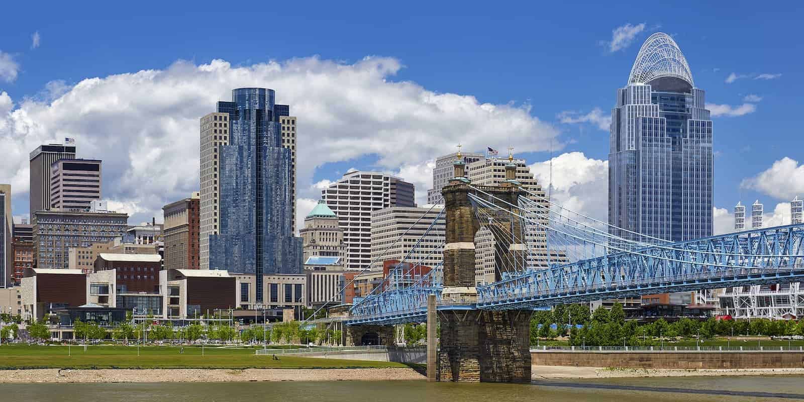 Cincinnatti Ohio Skyline Downtown with Bridge