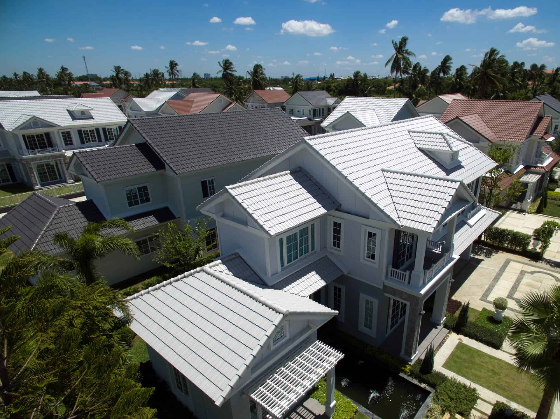 brand new light colored tile roof