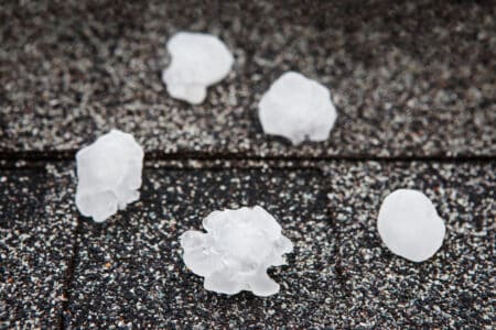 Hail in on roof after hailstorm in Orlando